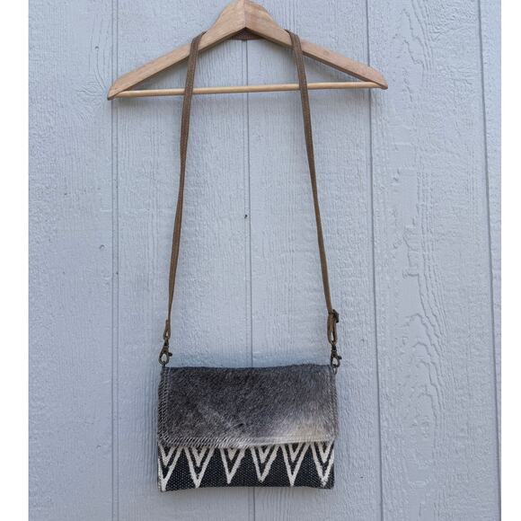Myra Bag Handbags - new MYRA BAG leather cowhide calf hair gray white cotton crossbody purse bag